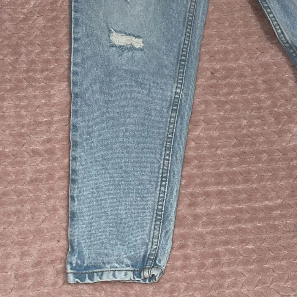 Pretty Little Thing Light Blue Distressed Mom Jeans - Picture 3 of 4